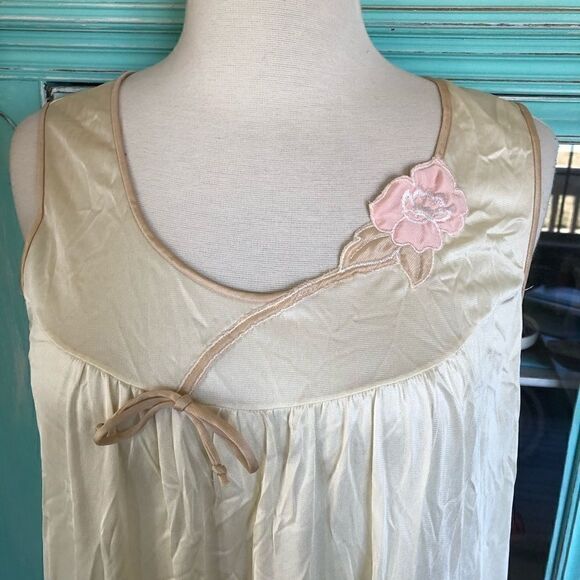 Vintage 70s 80s Nylon Nightgown Pajama Dress Beige - Picture 5 of 10